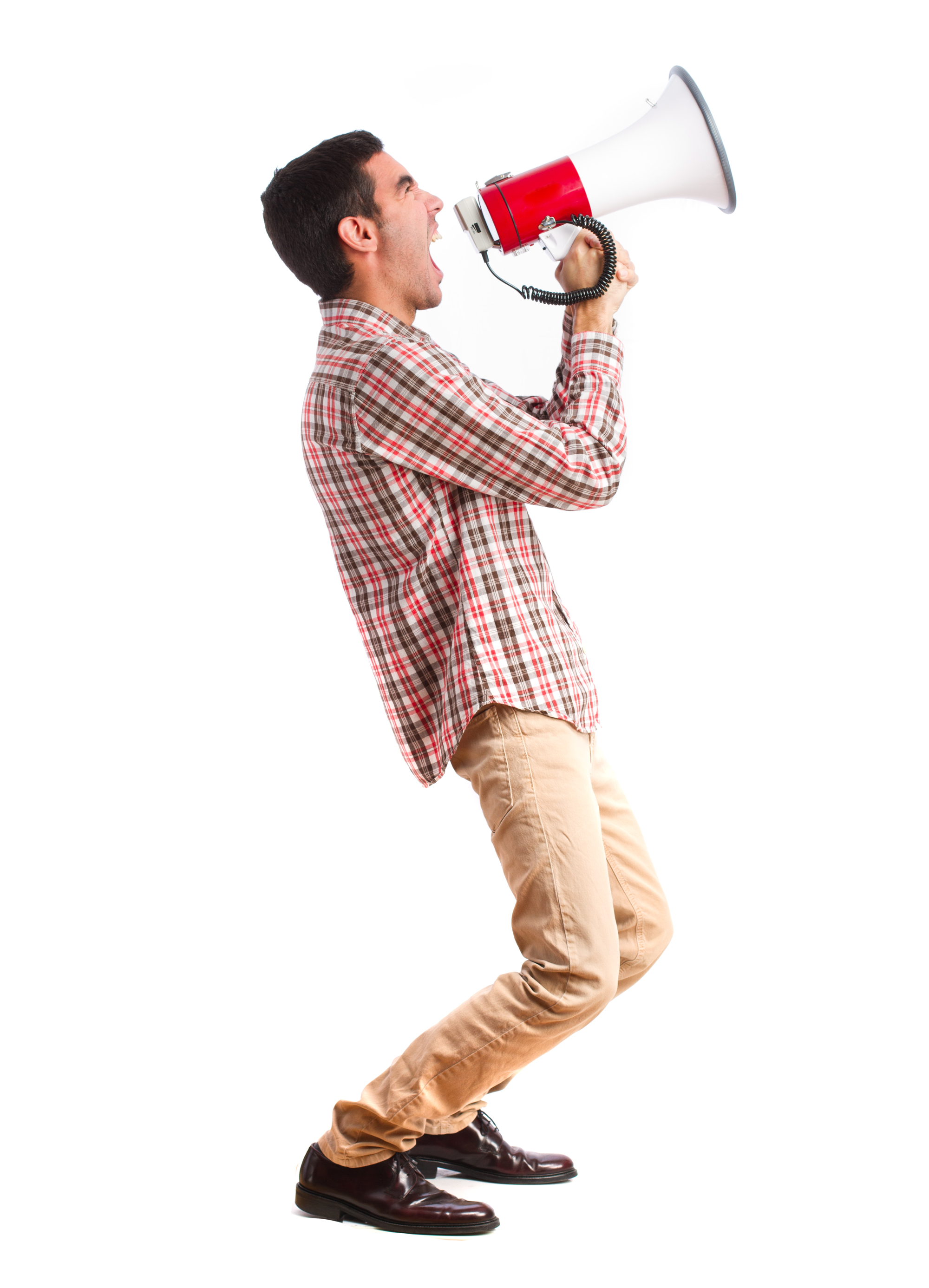 young man shouting on a megaphone